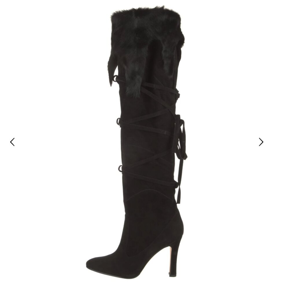 Manolo Blahnik Suede and Ponyhair Over the Knee Suede Lace-Up Boots Sz 41